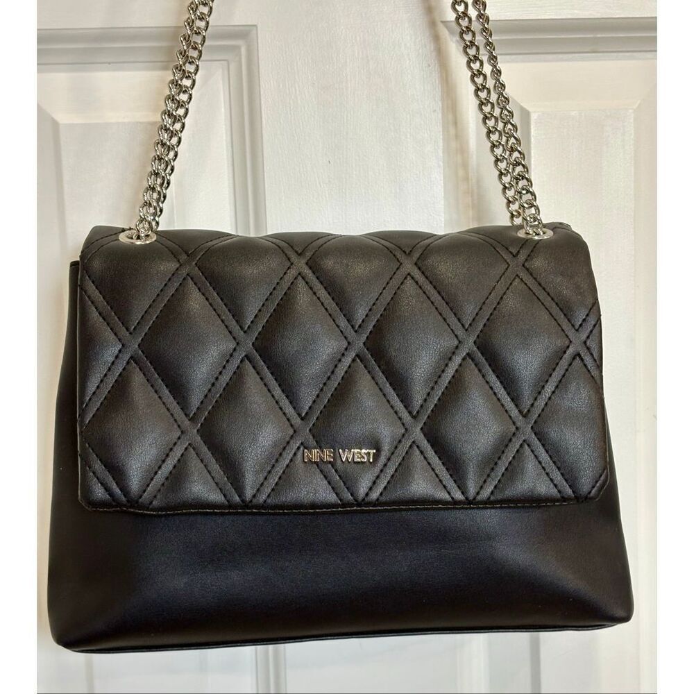NINE WEST - "Tinsel" Convertible Crossbody/Shoulder Bag in Black Faux Leather